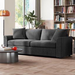 HOMCOM Modern 3 Seater Sofa with Spring Cushion, 212 cm Fabric Jumbo Cord Sofa Couch with 2 Scatter Cushions, Upholstered Corduroy Settee for Living Room, Bedroom, Home Office, Grey - thumbnail 9