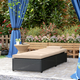 Outsunny Rattan Sun Lounger with 5-Level Reclining Back Side Tray and Cushion, Black - thumbnail 8