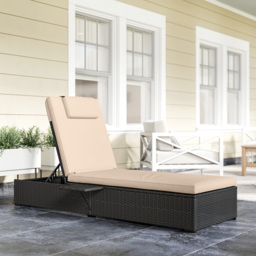 Outsunny Rattan Sun Lounger with 5-Level Reclining Back Side Tray and Cushion, Black - thumbnail 9