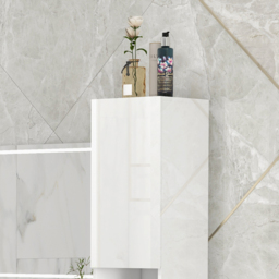 Kleankin Freestanding Bathroom Cabinet, High Gloss Storage Cabinet Floor Storage Cupboard with Mirror, 2 doors and Adjustable Shelves, White - thumbnail 8