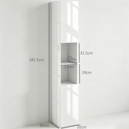Kleankin Freestanding Bathroom Cabinet, High Gloss Storage Cabinet Floor Storage Cupboard with Mirror, 2 doors and Adjustable Shelves, White - thumbnail 3