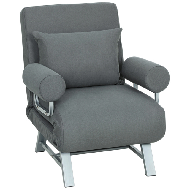 HOMCOM Single Sofa Bed, 3-in-1 Convertible Folding Chair Bed with Adjustable Backrest, Removable Armrests, Dark Grey - image 1