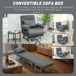 HOMCOM Single Sofa Bed, 3-in-1 Convertible Folding Chair Bed with Adjustable Backrest, Removable Armrests, Dark Grey - thumbnail 4