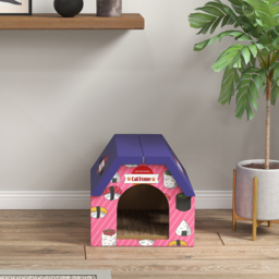 PawHut Cat Scratching Board, 2-in-1 Cardboard Cat House and Hideaway for Indoor Cats, Pink - thumbnail 8
