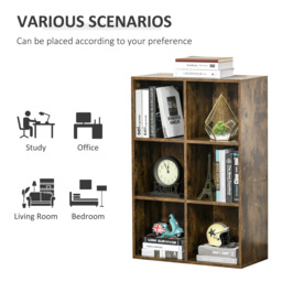 HOMCOM Open Shelves Unit Solid Wood Bookcase with 3-Shelf, Anti-toppling Device, Rustic Brown - Aosom UK - thumbnail 6