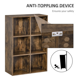 HOMCOM Open Shelves Unit Solid Wood Bookcase with 3-Shelf, Anti-toppling Device, Rustic Brown - Aosom UK - thumbnail 4