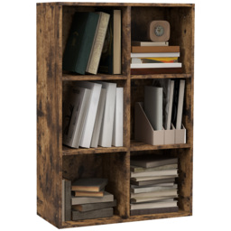 HOMCOM Open Shelves Unit Solid Wood Bookcase with 3-Shelf, Anti-toppling Device, Rustic Brown - Aosom UK