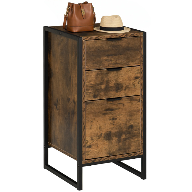 HOMCOM Industrial Storage Trunk: 3-Drawer Metal Cabinet, Freestanding Organiser, Rustic Brown - Aosom UK - image 1