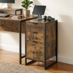 HOMCOM Industrial Storage Trunk: 3-Drawer Metal Cabinet, Freestanding Organiser, Rustic Brown - Aosom UK - thumbnail 8