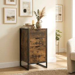 HOMCOM Industrial Storage Trunk: 3-Drawer Metal Cabinet, Freestanding Organiser, Rustic Brown - Aosom UK - thumbnail 7
