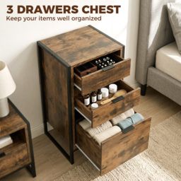 HOMCOM Industrial Storage Trunk: 3-Drawer Metal Cabinet, Freestanding Organiser, Rustic Brown - Aosom UK - thumbnail 4