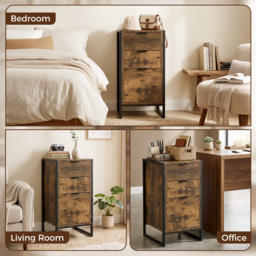HOMCOM Industrial Storage Trunk: 3-Drawer Metal Cabinet, Freestanding Organiser, Rustic Brown - Aosom UK - thumbnail 6