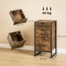 HOMCOM Industrial Storage Trunk: 3-Drawer Metal Cabinet, Freestanding Organiser, Rustic Brown - Aosom UK - thumbnail 3