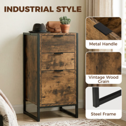 HOMCOM Industrial Storage Trunk: 3-Drawer Metal Cabinet, Freestanding Organiser, Rustic Brown - Aosom UK - thumbnail 5