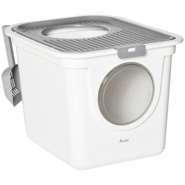 PawHut Cat Litter Box Furniture Enclosed Cat Box, Easy and Fast Cleaning, Front Entry Top Exit, White - Aosom UK - image 1