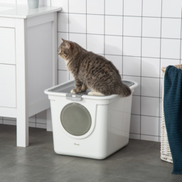 PawHut Cat Litter Box Furniture Enclosed Cat Box, Easy and Fast Cleaning, Front Entry Top Exit, White - Aosom UK - thumbnail 2