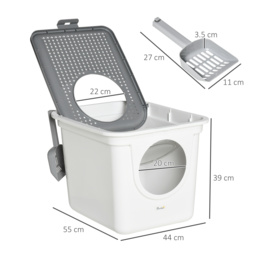 PawHut Cat Litter Box Furniture Enclosed Cat Box, Easy and Fast Cleaning, Front Entry Top Exit, White - Aosom UK - thumbnail 3