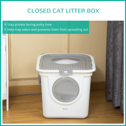 PawHut Cat Litter Box Furniture Enclosed Cat Box, Easy and Fast Cleaning, Front Entry Top Exit, White - Aosom UK - thumbnail 5