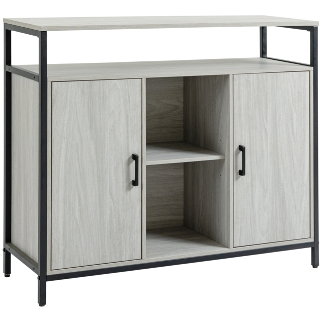 HOMCOM Kitchen Storage Cabinets, Contemporary Style, Steel-Framed, Living room sideboard with Adjustable Shelves & 2 Doors, Light Grey - Aosom UK