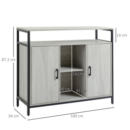 HOMCOM Kitchen Storage Cabinets, Contemporary Style, Steel-Framed, Living room sideboard with Adjustable Shelves & 2 Doors, Light Grey - Aosom UK - thumbnail 3