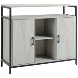 HOMCOM Kitchen Storage Cabinets, Contemporary Style, Steel-Framed, Living room sideboard with Adjustable Shelves & 2 Doors, Light Grey - Aosom UK - thumbnail 1