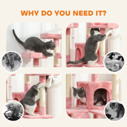 PawHut 173cm Cat Tree Scratching House, Activity Play Centre, Pink - thumbnail 7