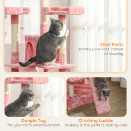 PawHut 173cm Cat Tree Scratching House, Activity Play Centre, Pink - thumbnail 5