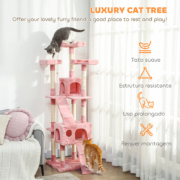 PawHut 173cm Cat Tree Scratching House, Activity Play Centre, Pink - thumbnail 4