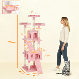 PawHut 173cm Cat Tree Scratching House, Activity Play Centre, Pink - thumbnail 3