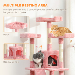 PawHut 173cm Cat Tree Scratching House, Activity Play Centre, Pink - thumbnail 6