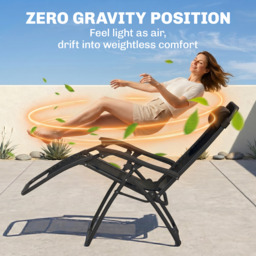 Outsunny 3-Piece Black Folding Table and Chairs Set with Cup Holders - Zero Gravity Reclining for Garden, Yard & Pool - Aosom UK - thumbnail 4