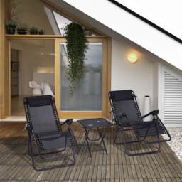 Outsunny 3-Piece Black Folding Table and Chairs Set with Cup Holders - Zero Gravity Reclining for Garden, Yard & Pool - Aosom UK - thumbnail 2