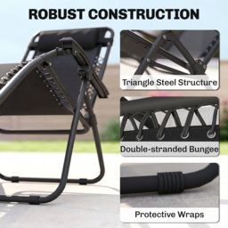 Outsunny 3-Piece Black Folding Table and Chairs Set with Cup Holders - Zero Gravity Reclining for Garden, Yard & Pool - Aosom UK - thumbnail 8
