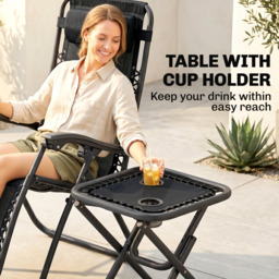 Outsunny 3-Piece Black Folding Table and Chairs Set with Cup Holders - Zero Gravity Reclining for Garden, Yard & Pool - Aosom UK - thumbnail 5