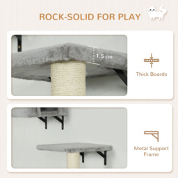 PawHut 6-Piece Cat Wall Shelves Set with Condo, Cat Wall Furniture with Platforms, Sisal Scratching Post, Bed, Toy Ball, Grey - thumbnail 6