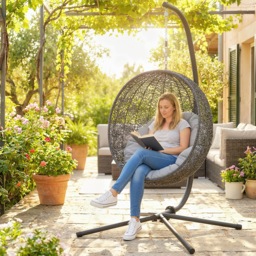 Outsunny Hanging Egg Chair Stand Only, Hammock Chair C-Stand with Hanging Chain, Black - thumbnail 9