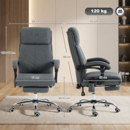 Vinsetto High Back Vibration Massage Office Chair with Footrest, Heated, Grey - thumbnail 3
