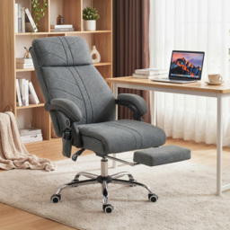 Vinsetto High Back Vibration Massage Office Chair with Footrest, Heated, Grey - thumbnail 2