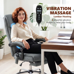 Vinsetto High Back Vibration Massage Office Chair with Footrest, Heated, Grey - thumbnail 4