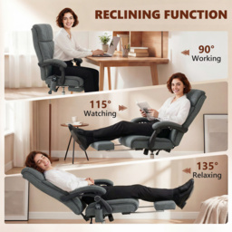 Vinsetto High Back Vibration Massage Office Chair with Footrest, Heated, Grey - thumbnail 7