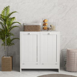 kleankin Tilt-Out Laundry Cabinet, Modern Bathroom Cabinet with 2 Compartments for Bathroom Washroom, White - Aosom UK - thumbnail 7