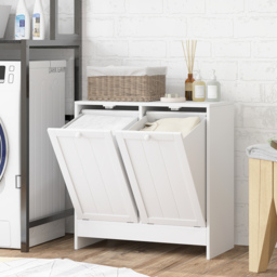 kleankin Tilt-Out Laundry Cabinet, Modern Bathroom Cabinet with 2 Compartments for Bathroom Washroom, White - Aosom UK - thumbnail 2