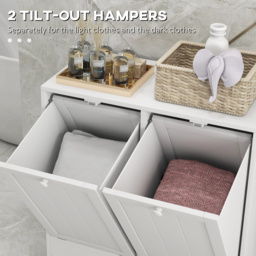 kleankin Tilt-Out Laundry Cabinet, Modern Bathroom Cabinet with 2 Compartments for Bathroom Washroom, White - Aosom UK - thumbnail 4