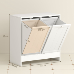 kleankin Tilt-Out Laundry Cabinet, Modern Bathroom Cabinet with 2 Compartments for Bathroom Washroom, White - Aosom UK - thumbnail 3