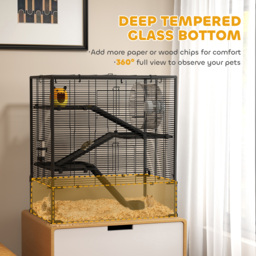 PawHut 4 Tiers Hamster Cage with Deep Tempered Glass Bottom, Hut, Running Wheel, Food Dish, Water Bottle, 78.5 x 48.5 x 80cm - thumbnail 4