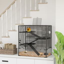 PawHut 4 Tiers Hamster Cage with Deep Tempered Glass Bottom, Hut, Running Wheel, Food Dish, Water Bottle, 78.5 x 48.5 x 80cm - thumbnail 9