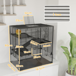 PawHut 4 Tiers Hamster Cage with Deep Tempered Glass Bottom, Hut, Running Wheel, Food Dish, Water Bottle, 78.5 x 48.5 x 80cm - thumbnail 3