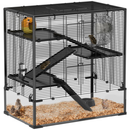 PawHut 4 Tiers Hamster Cage with Deep Tempered Glass Bottom, Hut, Running Wheel, Food Dish, Water Bottle, 78.5 x 48.5 x 80cm - thumbnail 1