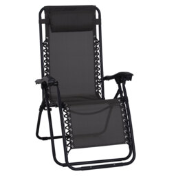 Outsunny Zero Gravity Chair, Metal Frame Outdoor Folding & Reclining Sun Lounger with Head Pillow for Patio, Decking, Gardens, Camping, Black - thumbnail 1