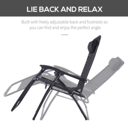 Outsunny Zero Gravity Chair, Metal Frame Outdoor Folding & Reclining Sun Lounger with Head Pillow for Patio, Decking, Gardens, Camping, Black - thumbnail 4